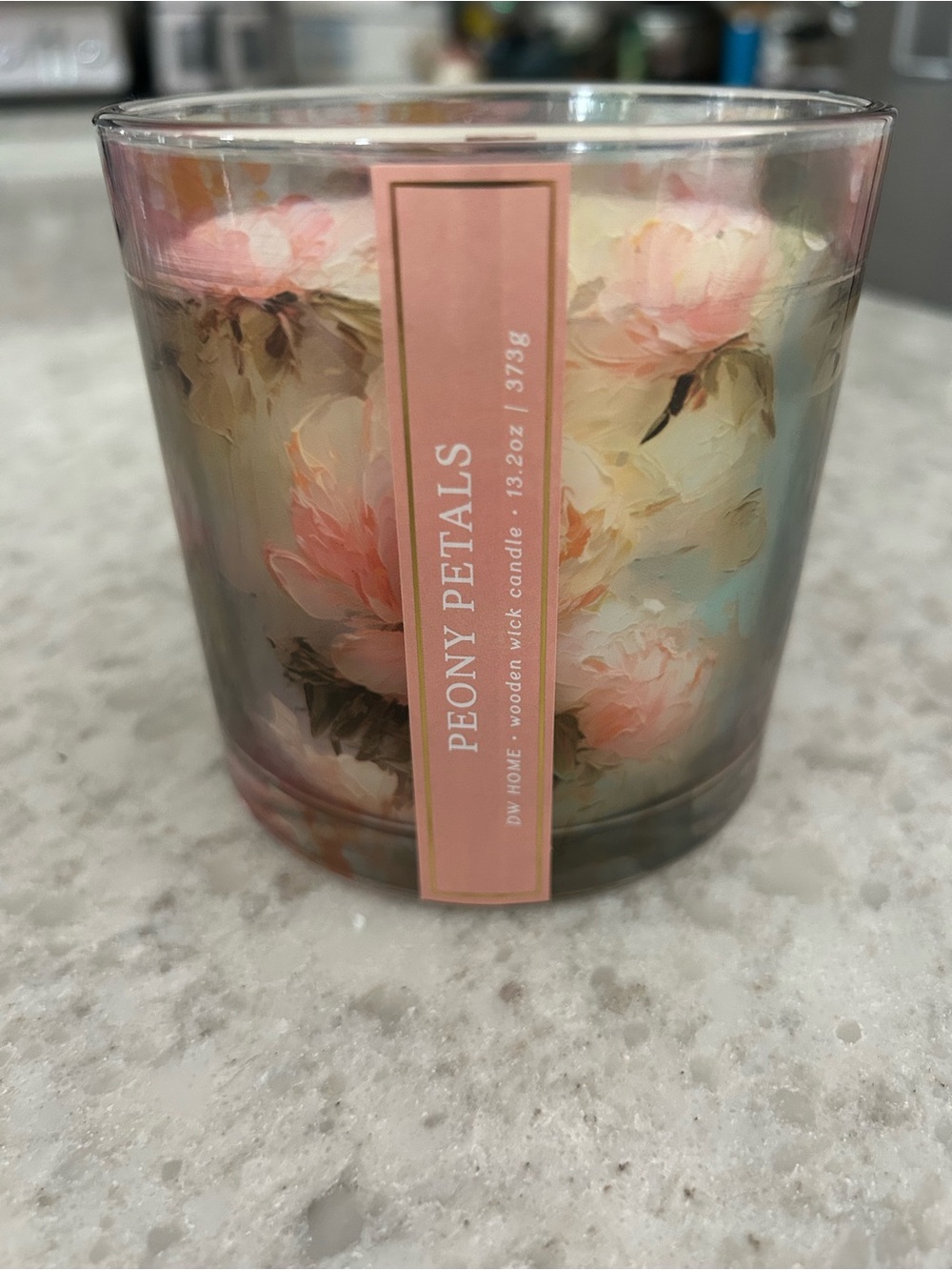 “New” DW Home Peony Petals Glass Candle - Pink & Cream Floral